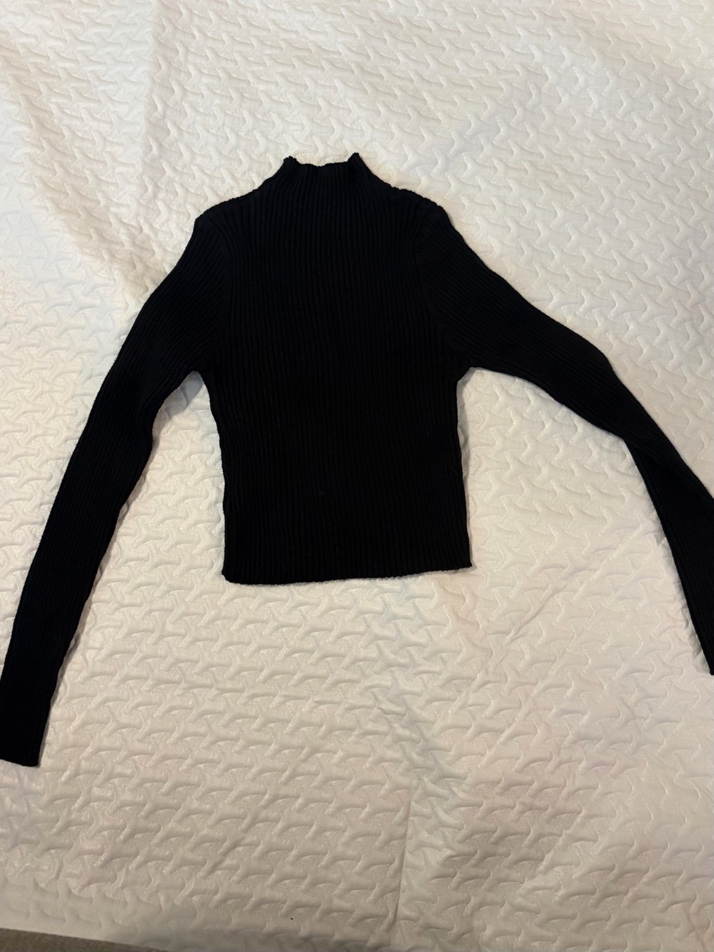 SHEIN Black Ribbed Mock Neck Long Sleeve Top cropped